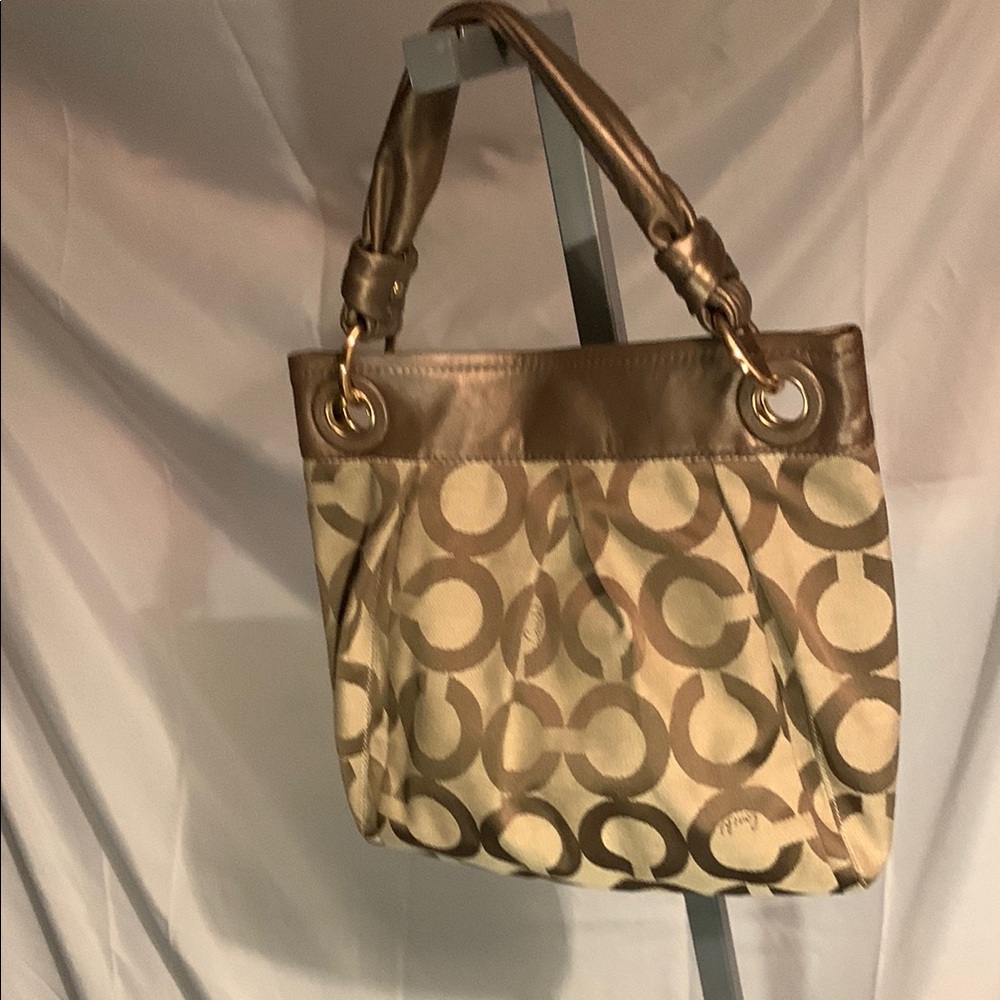 Coach Beige and Brown Signature Shoulder Bag